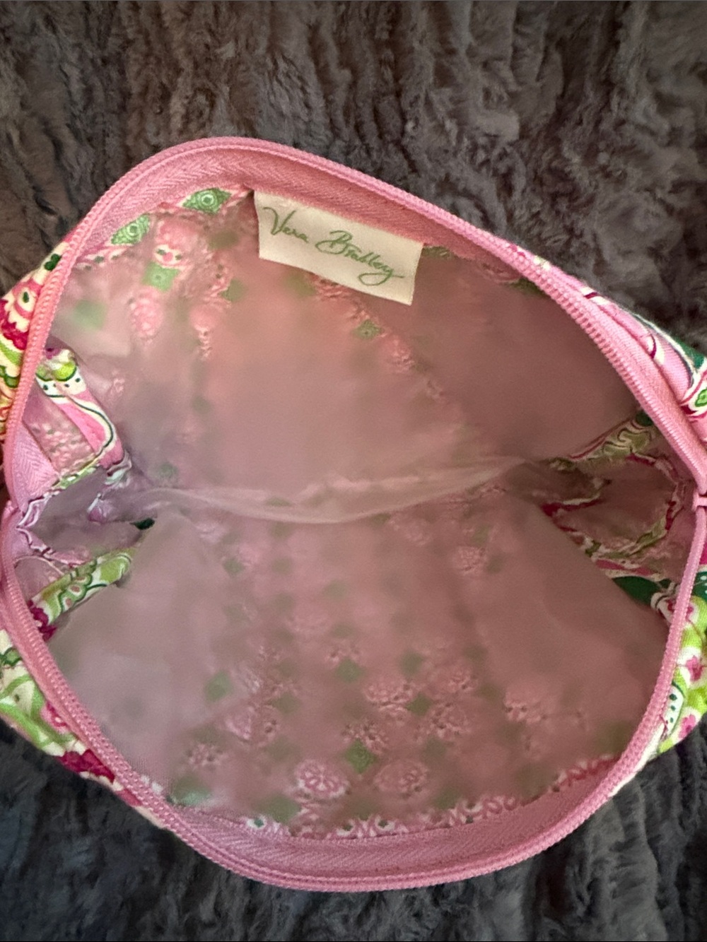 3 Vera Bradley Pink and Green Paisley Quilted cosmetic bags and card holder. - Picture 3 of 11